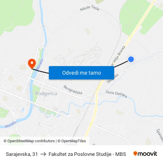 Sarajevska, 31 to Fakultet za Poslovne Studije - MBS map