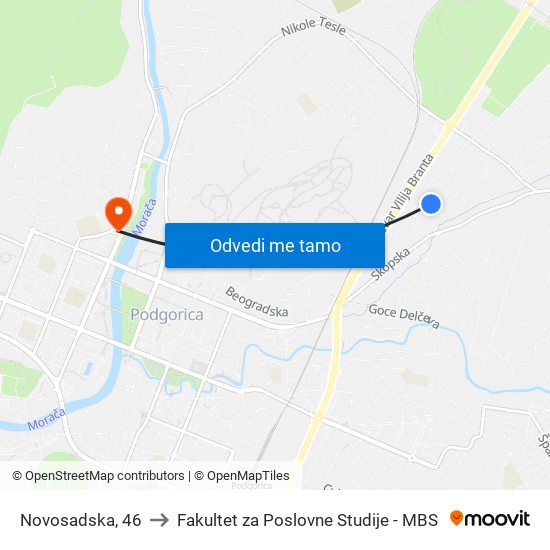 Novosadska, 46 to Fakultet za Poslovne Studije - MBS map
