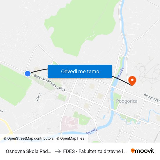 Osnovna Škola Radojica Perović to FDES - Fakultet za drzavne i evropske studije map
