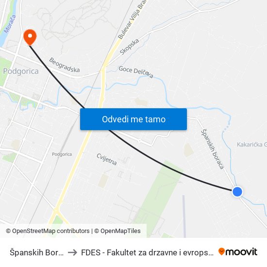 Španskih Boraca I to FDES - Fakultet za drzavne i evropske studije map