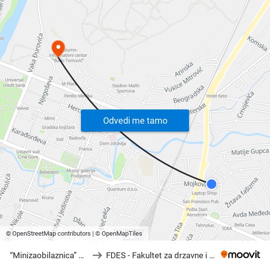 “Minizaobilaznica” Bijele Zgrade to FDES - Fakultet za drzavne i evropske studije map