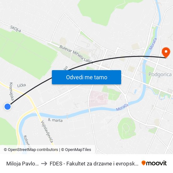 Miloja Pavlovića to FDES - Fakultet za drzavne i evropske studije map