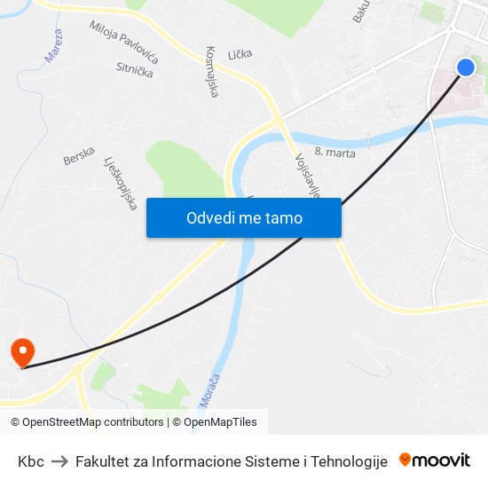 Kbc to Fakultet za Informacione Sisteme i Tehnologije map