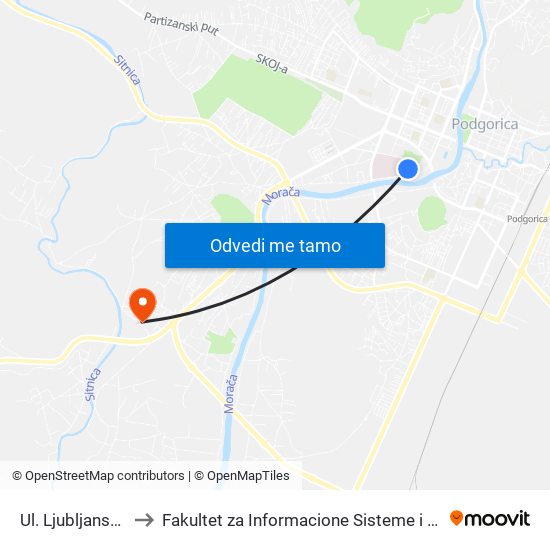 Ul. Ljubljanska (A) to Fakultet za Informacione Sisteme i Tehnologije map