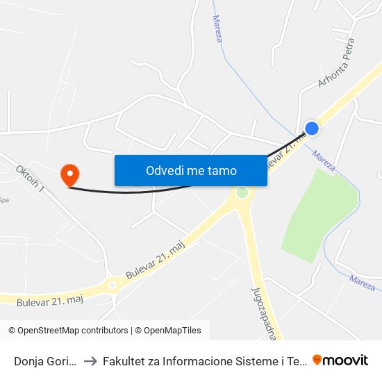 Donja Gorica II to Fakultet za Informacione Sisteme i Tehnologije map