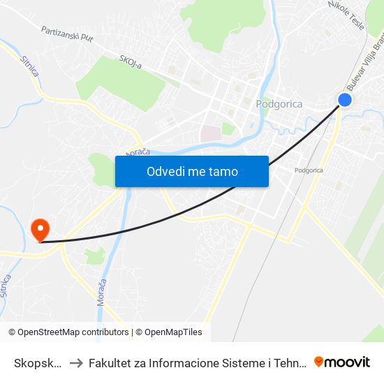 Skopska II to Fakultet za Informacione Sisteme i Tehnologije map