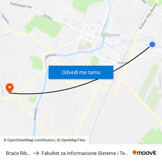 Braće Ribar II to Fakultet za Informacione Sisteme i Tehnologije map