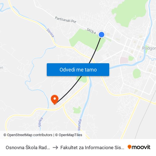 Osnovna Škola Radojica Perović to Fakultet za Informacione Sisteme i Tehnologije map