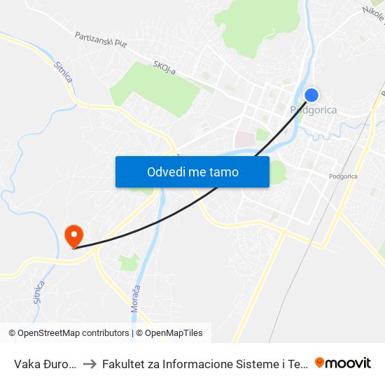 Vaka Đurovića to Fakultet za Informacione Sisteme i Tehnologije map
