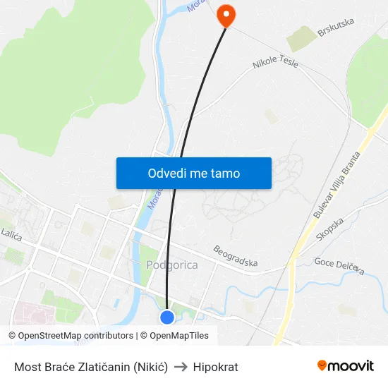 Most Braće Zlatičanin (Nikić) to Hipokrat map