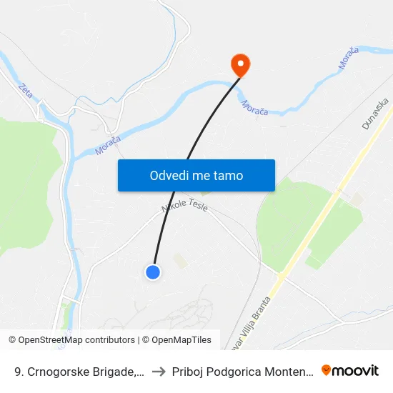 9. Crnogorske Brigade, 114 to Priboj Podgorica Montenegro map