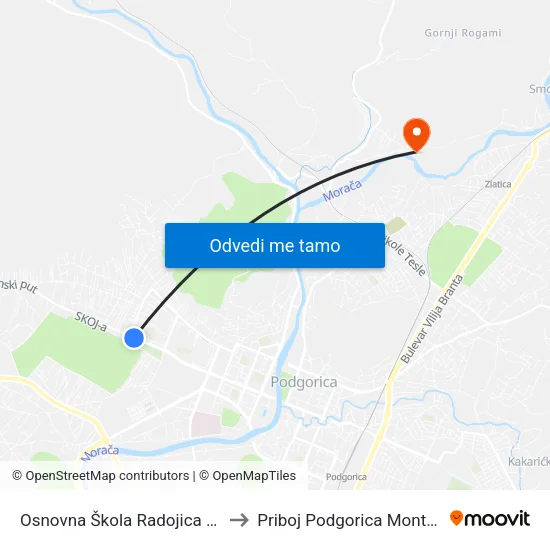Osnovna Škola Radojica Perović to Priboj Podgorica Montenegro map