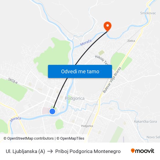 Ul. Ljubljanska (A) to Priboj Podgorica Montenegro map