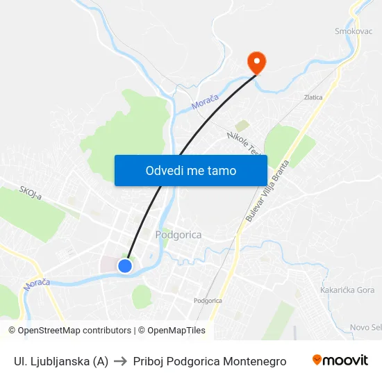 Ul. Ljubljanska (A) to Priboj Podgorica Montenegro map