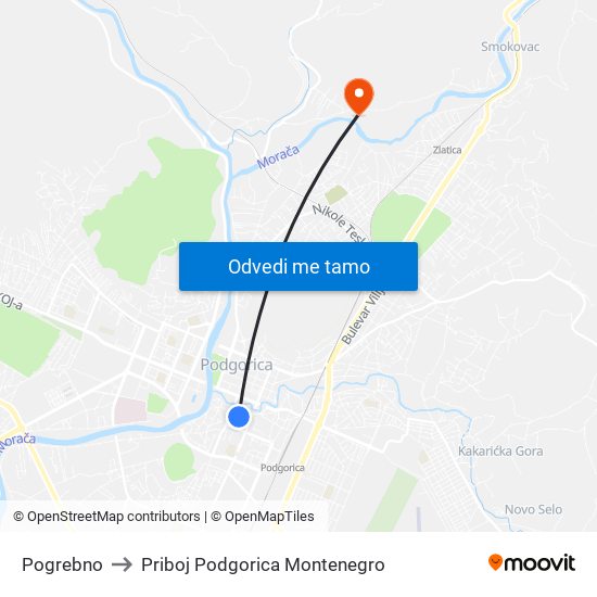 Pogrebno to Priboj Podgorica Montenegro map