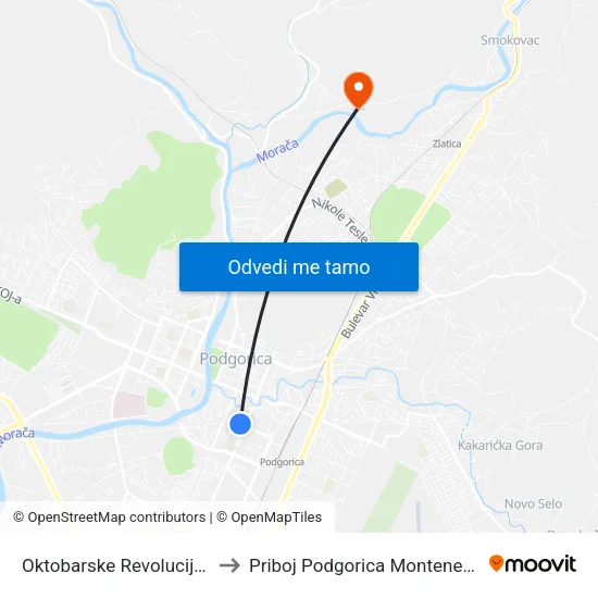 Oktobarske Revolucije II to Priboj Podgorica Montenegro map