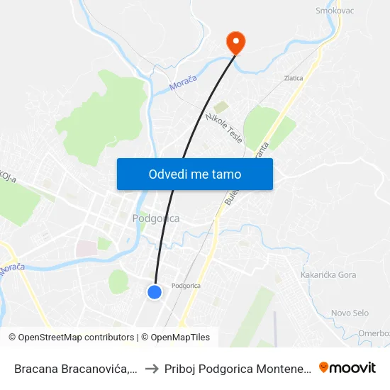 Bracana Bracanovića, 17 to Priboj Podgorica Montenegro map