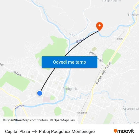 Capital Plaza to Priboj Podgorica Montenegro map