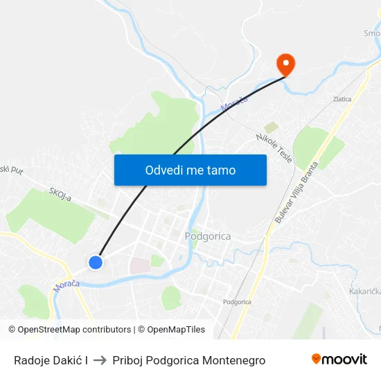 Radoje Dakić I to Priboj Podgorica Montenegro map