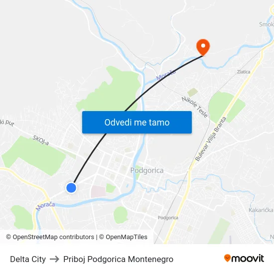 Delta City to Priboj Podgorica Montenegro map
