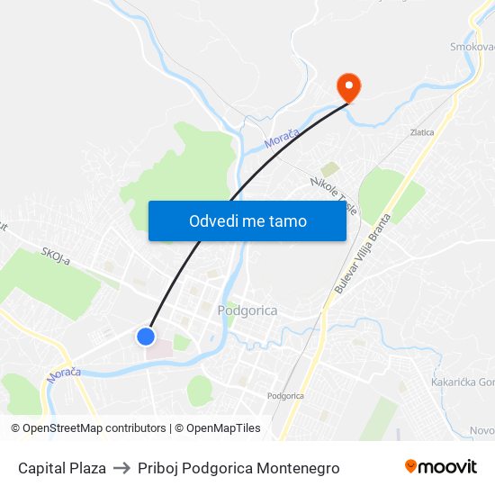 Capital Plaza to Priboj Podgorica Montenegro map