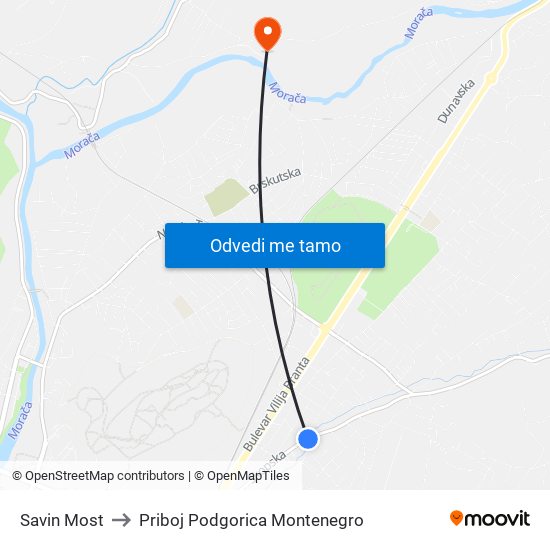 Savin Most to Priboj Podgorica Montenegro map