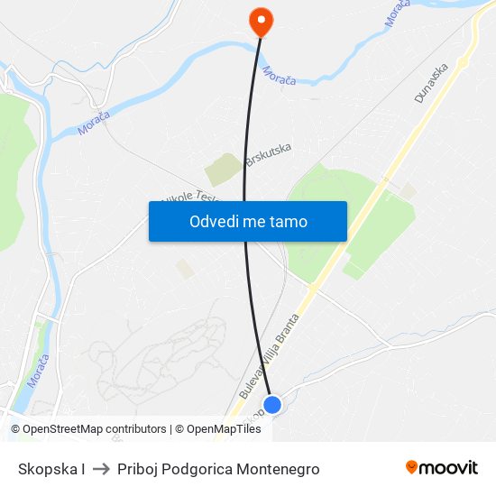 Skopska I to Priboj Podgorica Montenegro map