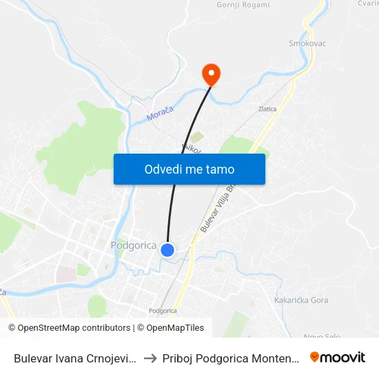 Bulevar Ivana Crnojevića I to Priboj Podgorica Montenegro map