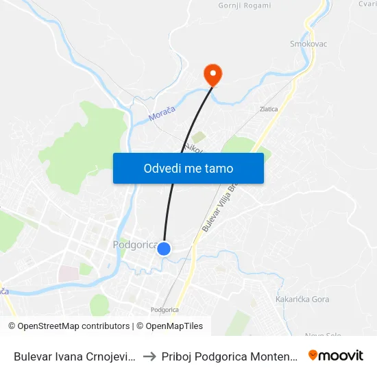 Bulevar Ivana Crnojevića I to Priboj Podgorica Montenegro map