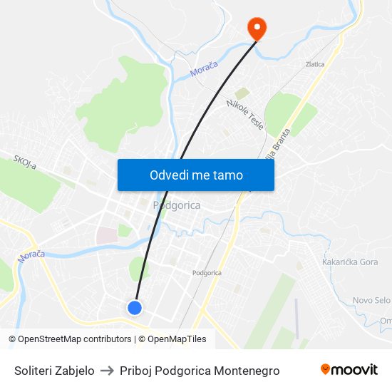 Soliteri Zabjelo to Priboj Podgorica Montenegro map