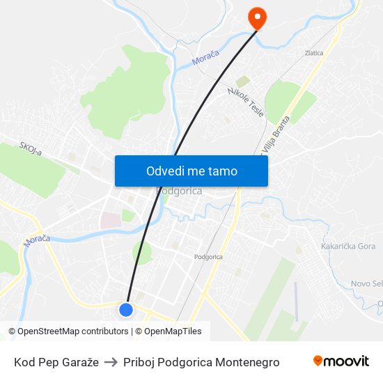 Kod Pep Garaže to Priboj Podgorica Montenegro map