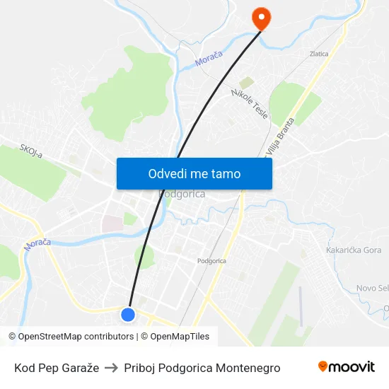 Kod Pep Garaže to Priboj Podgorica Montenegro map