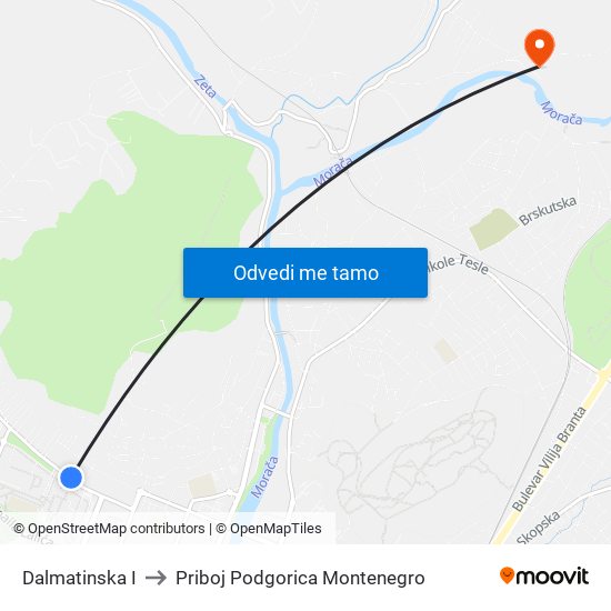 Dalmatinska I to Priboj Podgorica Montenegro map
