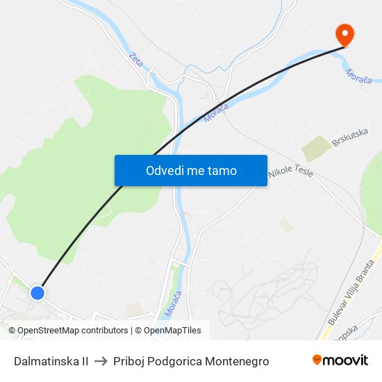 Dalmatinska II to Priboj Podgorica Montenegro map