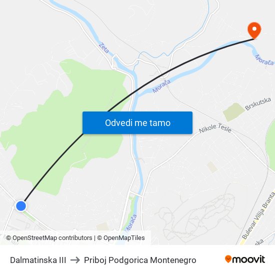 Dalmatinska III to Priboj Podgorica Montenegro map