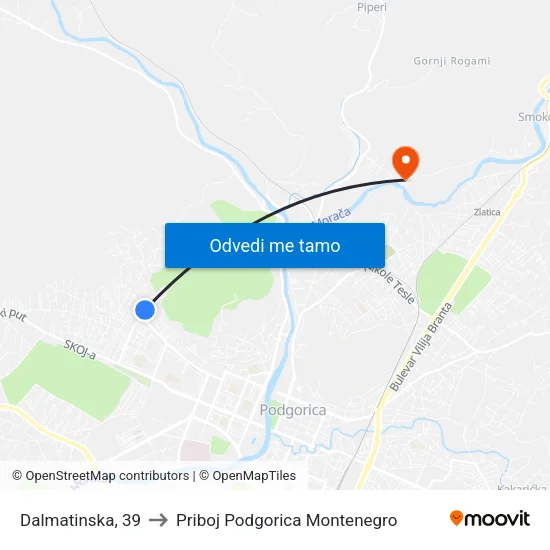 Dalmatinska, 39 to Priboj Podgorica Montenegro map