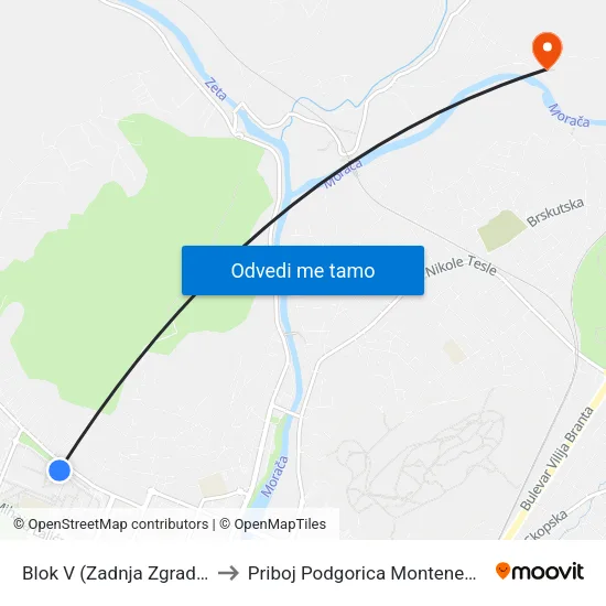 Blok V (Zadnja Zgrada) to Priboj Podgorica Montenegro map