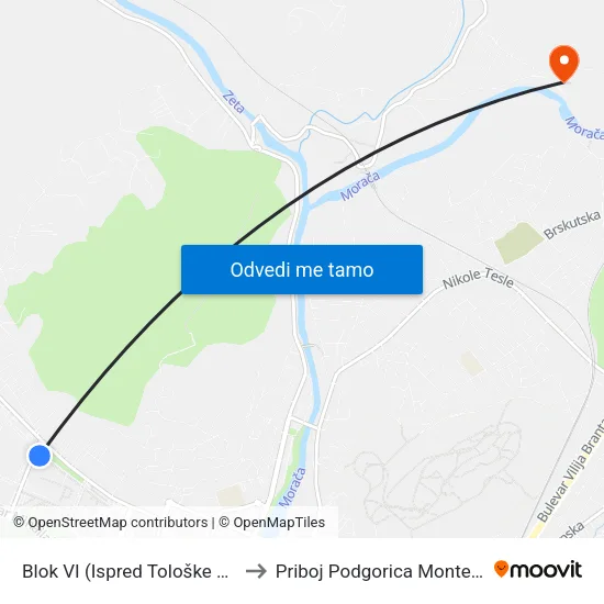Blok VI (Ispred Tološke Šume) to Priboj Podgorica Montenegro map