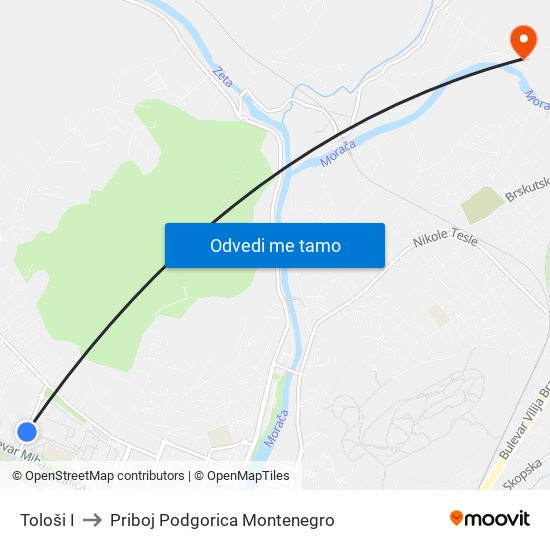 Tološi I to Priboj Podgorica Montenegro map