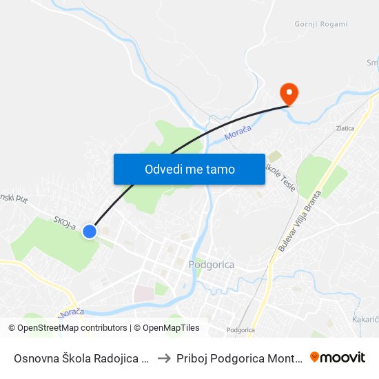 Osnovna Škola Radojica Perović to Priboj Podgorica Montenegro map