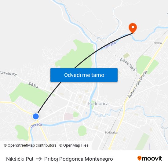 Nikšićki Put to Priboj Podgorica Montenegro map