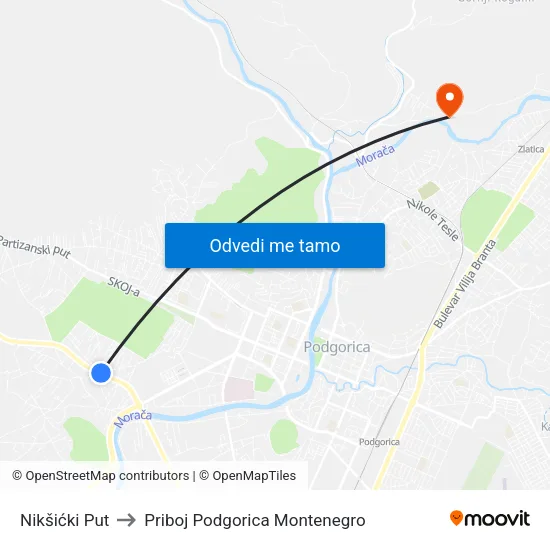 Nikšićki Put to Priboj Podgorica Montenegro map