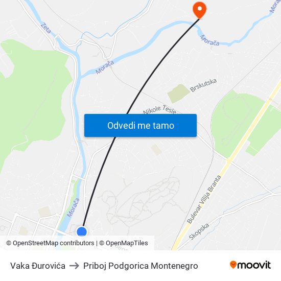 Vaka Đurovića to Priboj Podgorica Montenegro map