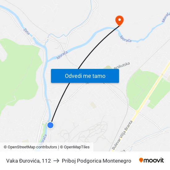 Vaka Đurovića, 112 to Priboj Podgorica Montenegro map