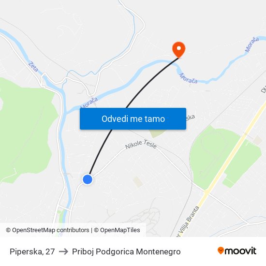 Piperska, 27 to Priboj Podgorica Montenegro map