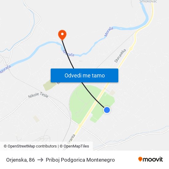 Orjenska, 86 to Priboj Podgorica Montenegro map