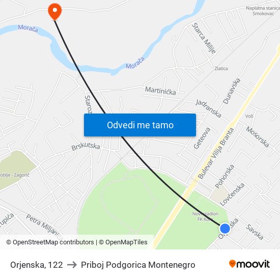 Orjenska, 122 to Priboj Podgorica Montenegro map