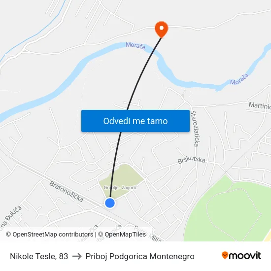 Nikole Tesle, 83 to Priboj Podgorica Montenegro map