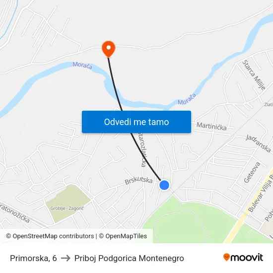 Primorska, 6 to Priboj Podgorica Montenegro map