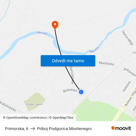 Primorska, 6 to Priboj Podgorica Montenegro map